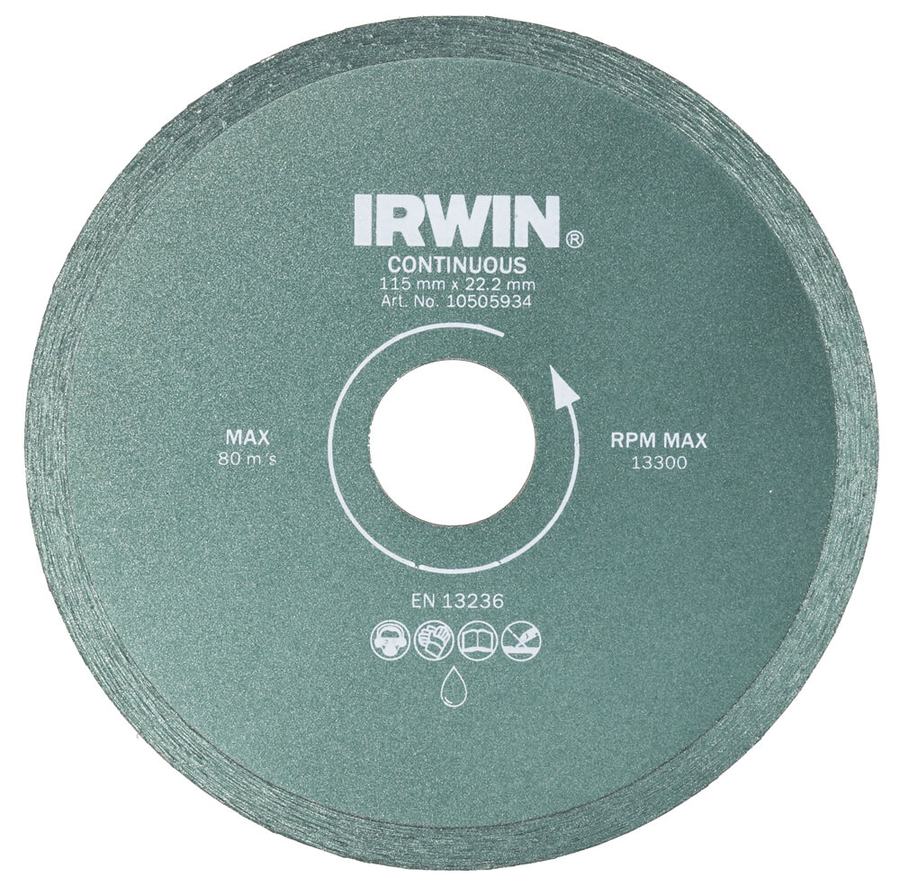 Диск алмазний Ø115x22,2 мм суцільний по кераміці, Irwin 10505934