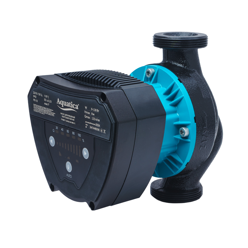 Насос циркуляционный энергосберегающий 8-130Вт Hmax 8м Qmax 133л/мин Ø2" 180мм + гайки Ø1¼" AQUATICA GPA32-8/180 IV (774077)