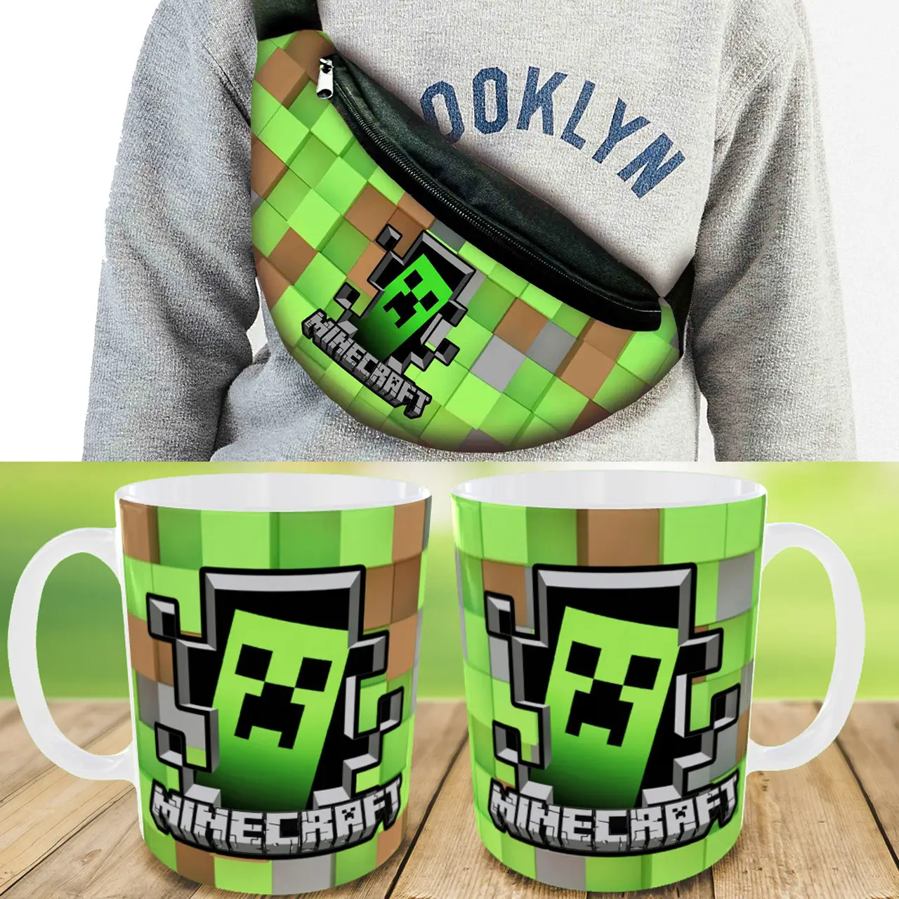 Набір: Сумка-бананка+ Кружка майнкрафт "Minecraft" дитяча з принтом (00124)