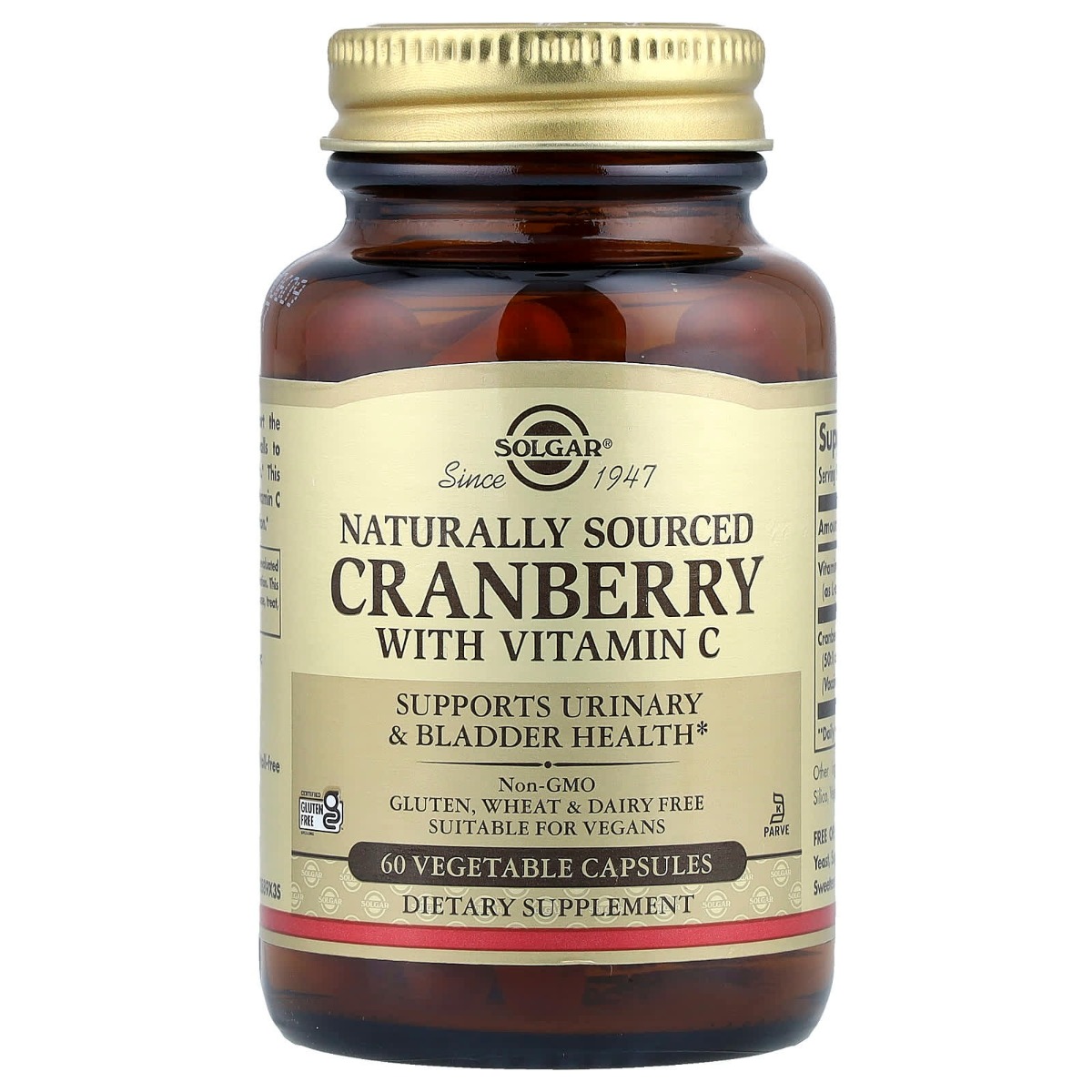Натуральна журавлина з вітаміном С, Cranberry with Vitamin C, Solgar, 60 вегетаріанських капсул