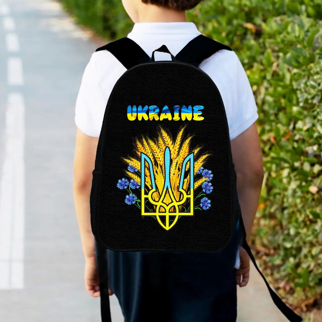 Рюкзак дитячий Україна Тризуб 34х27см, міський ранець для хлопчика з принтом (00454)