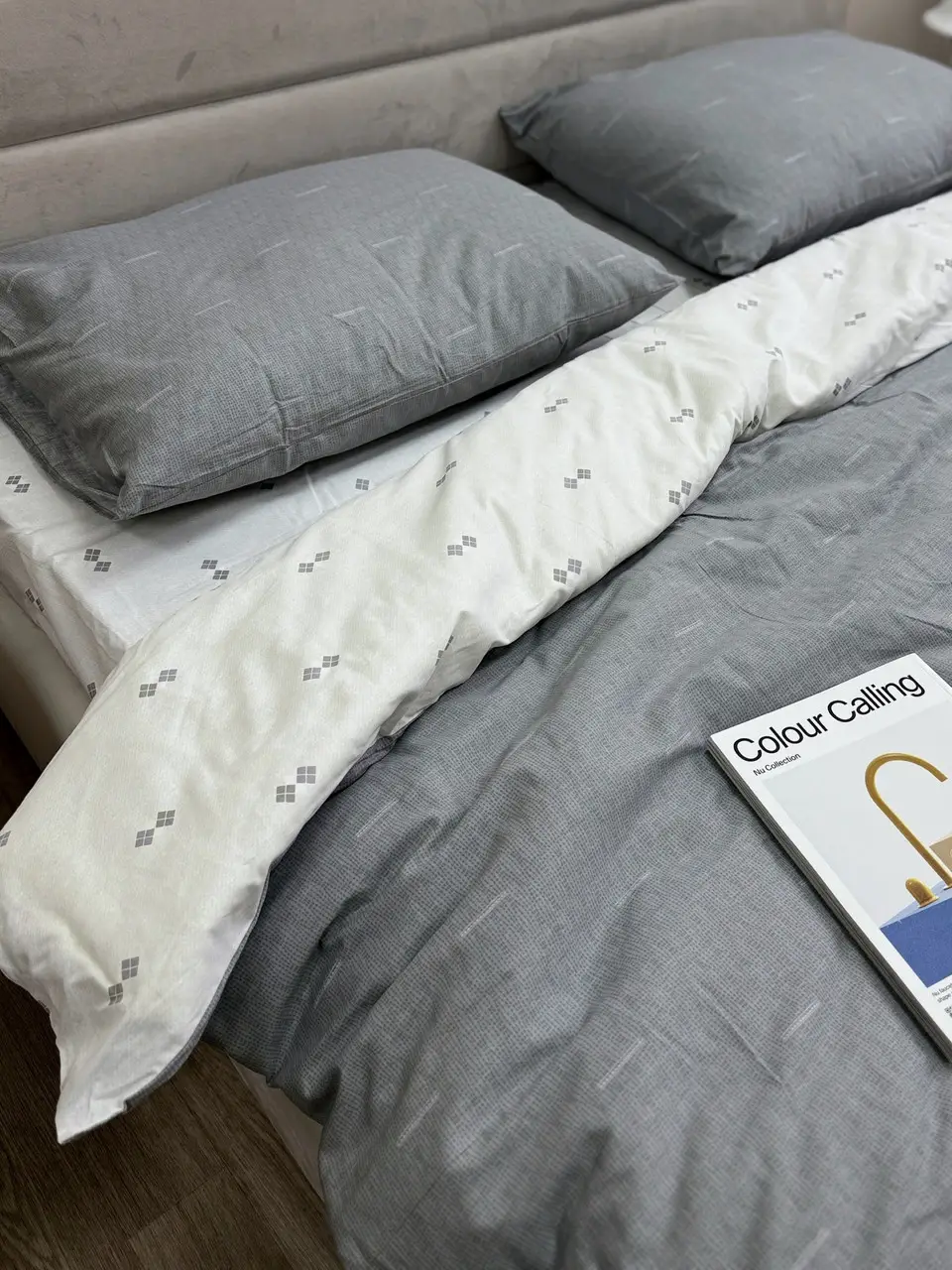 Комплект постільної білизни Ecotton двоспальний Сімейний сіра Полоса 21205