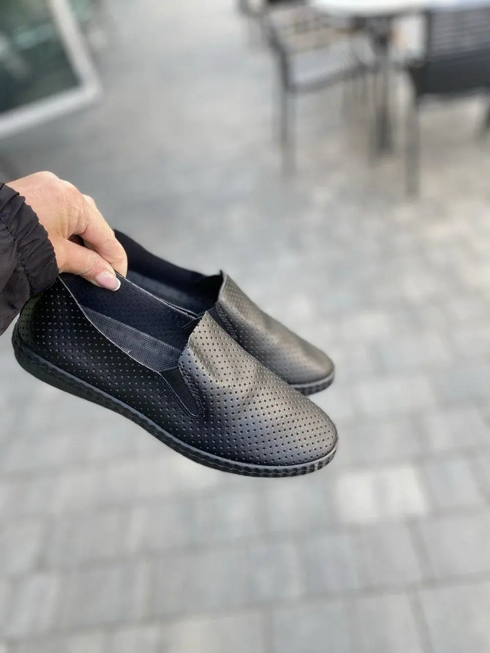 Удобные мокасины женские из искусственной кожи черные повседневные YZY B2109-1  весна-лето с перфорацией р. 37-41 (5234) 37