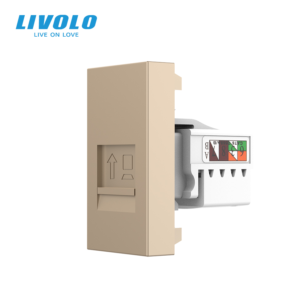 Інтернет-розетка RJ-45 (8P8C Cat.6) LIVOLO, золота, модуль 0.5 поста, з шторкою (VL-FCCP-1AP)
