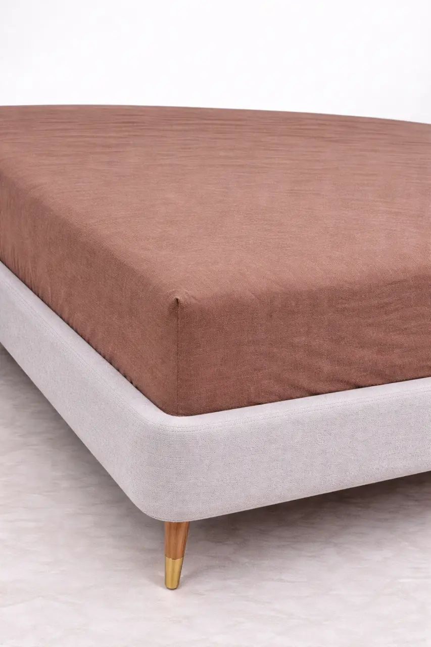 Простирадло на резинці Ecotton 90х200 см фланель бавовняне Beige бежевий