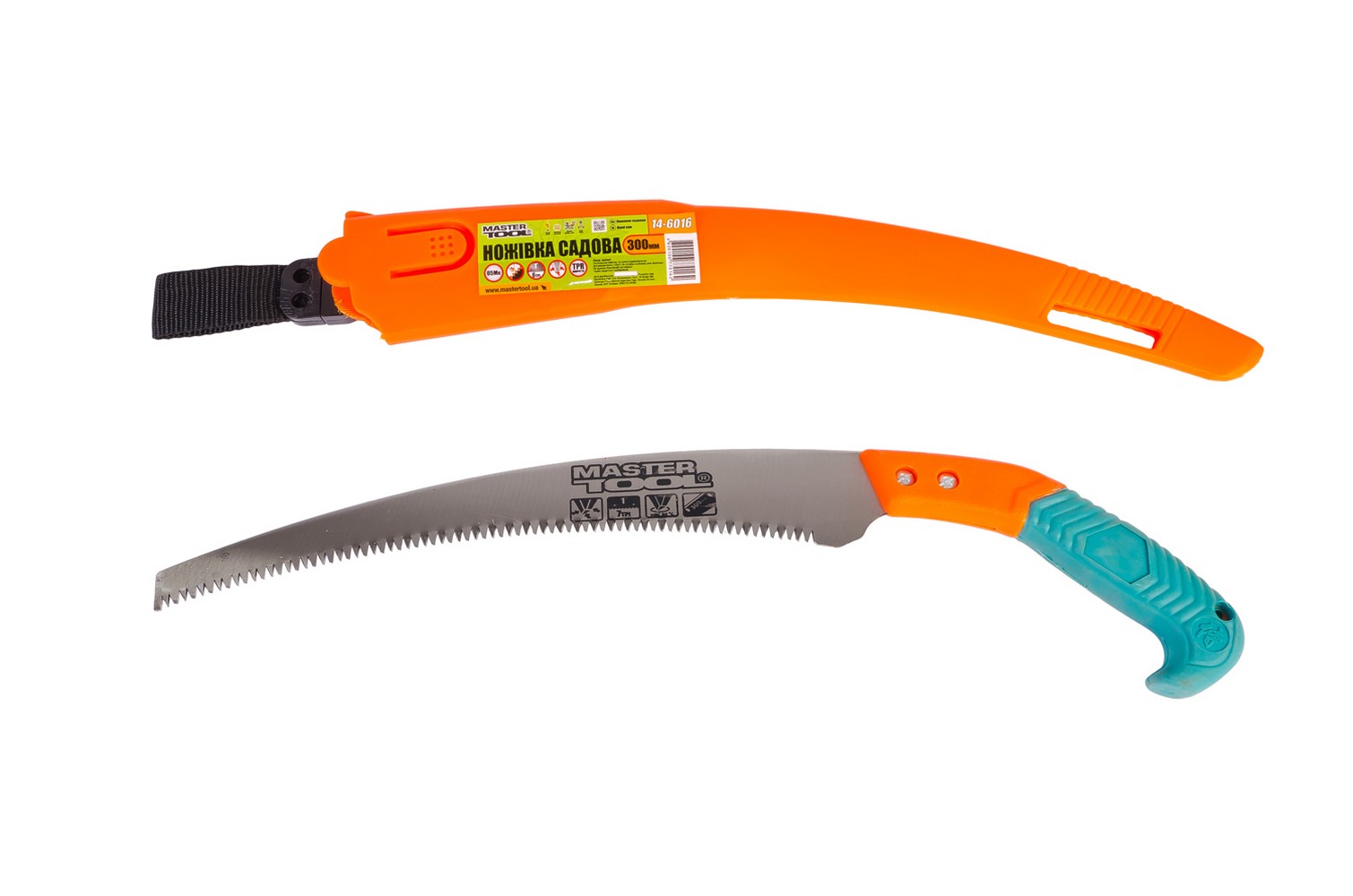 Ножівка садова MASTERTOOL 300 мм, 6 TPI, загартовані зубці, 3D-заточування, з чохлом 14-6016