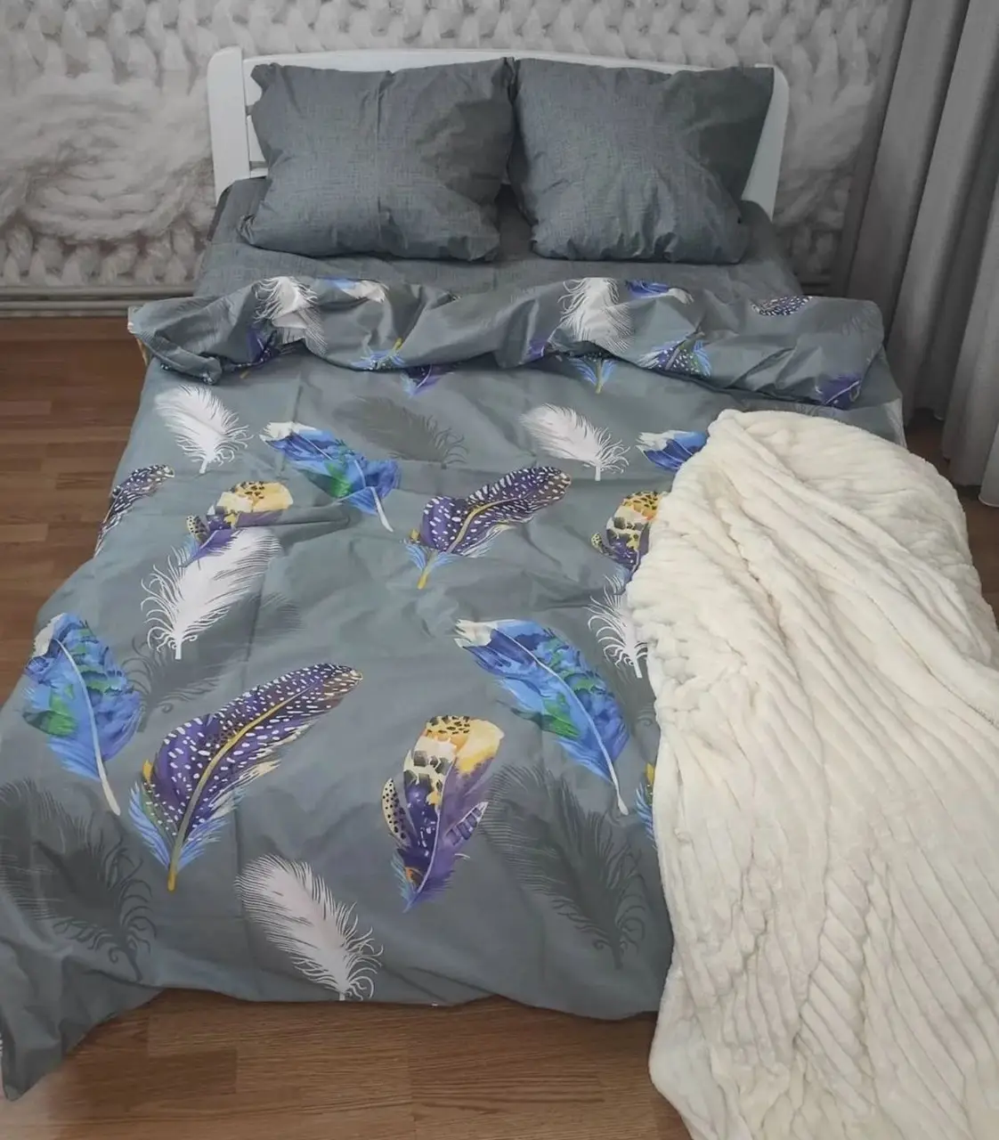 Комплект постільної білизни Ecotton Євро 210х220 см Пір'я сірий (23934)