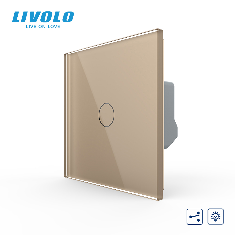 Сенсорний прохідний/перехресний диммер Livolo золотий скло (VL-C7FC1SD1-2GAP)