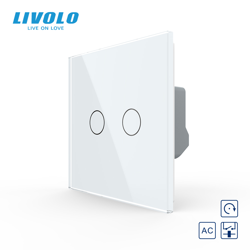 Сенсорна кнопка 2 сенсора Сухий контакт Livolo білий скло (VL-C702IH-11)
