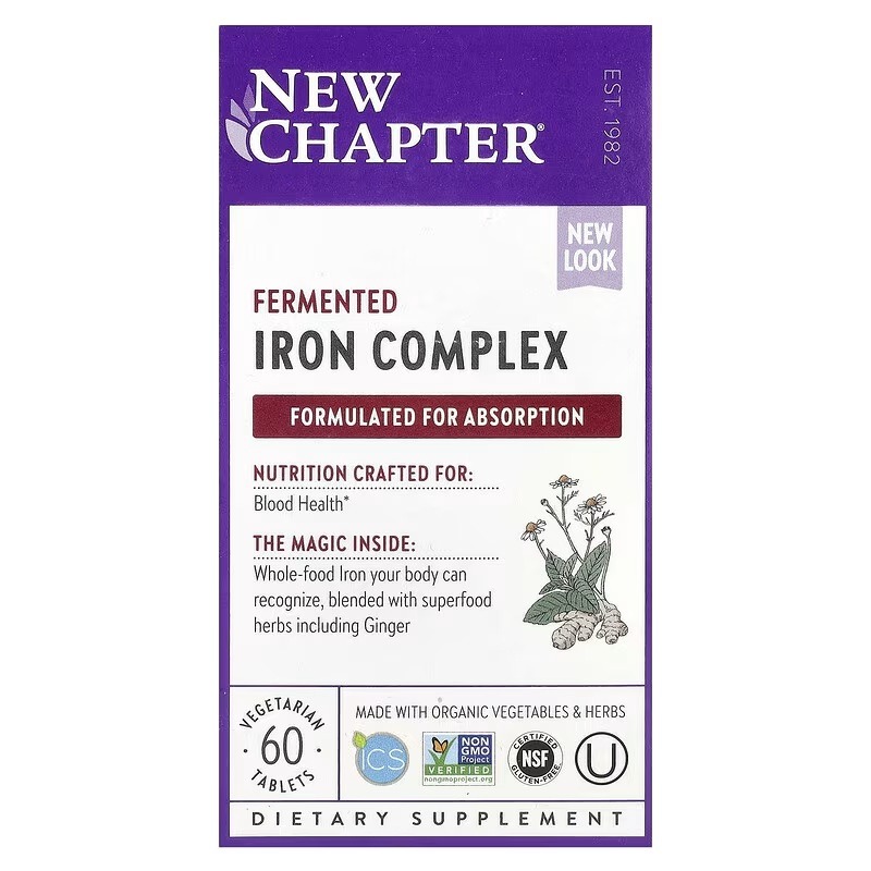 Залізо, ферментований комплекс, Fermented Iron Complex, New Chapter, 60 таблеток