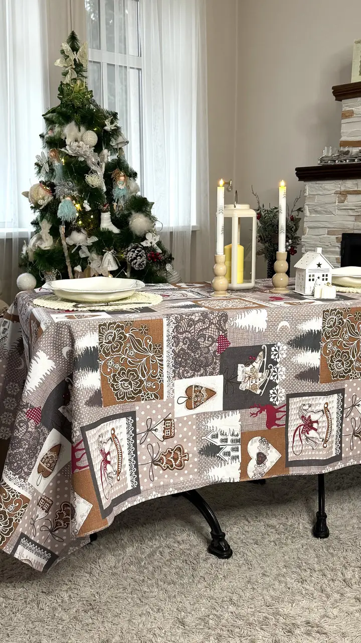 Скатертина Ecotton 150х200 см Новорічна Лапландія сіра