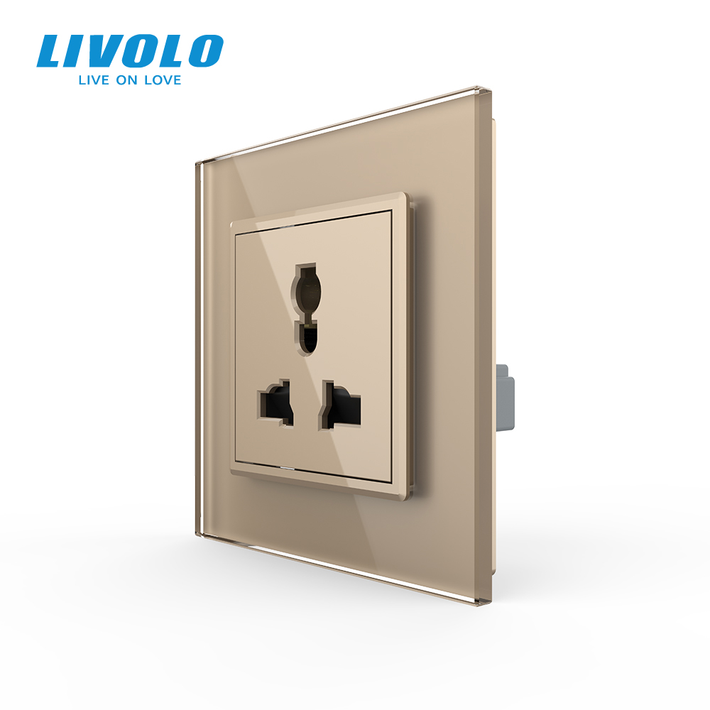 Розетка універсальна 12 стандартів в 1 LIVOLO золота 2.5D скло