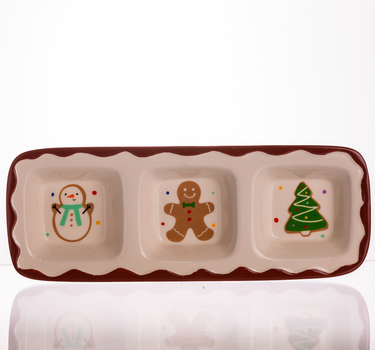 Менажниця порцелянова Merry Christmas на 3 секції 30×11×2.5 (см) прямокутна CR-1-41