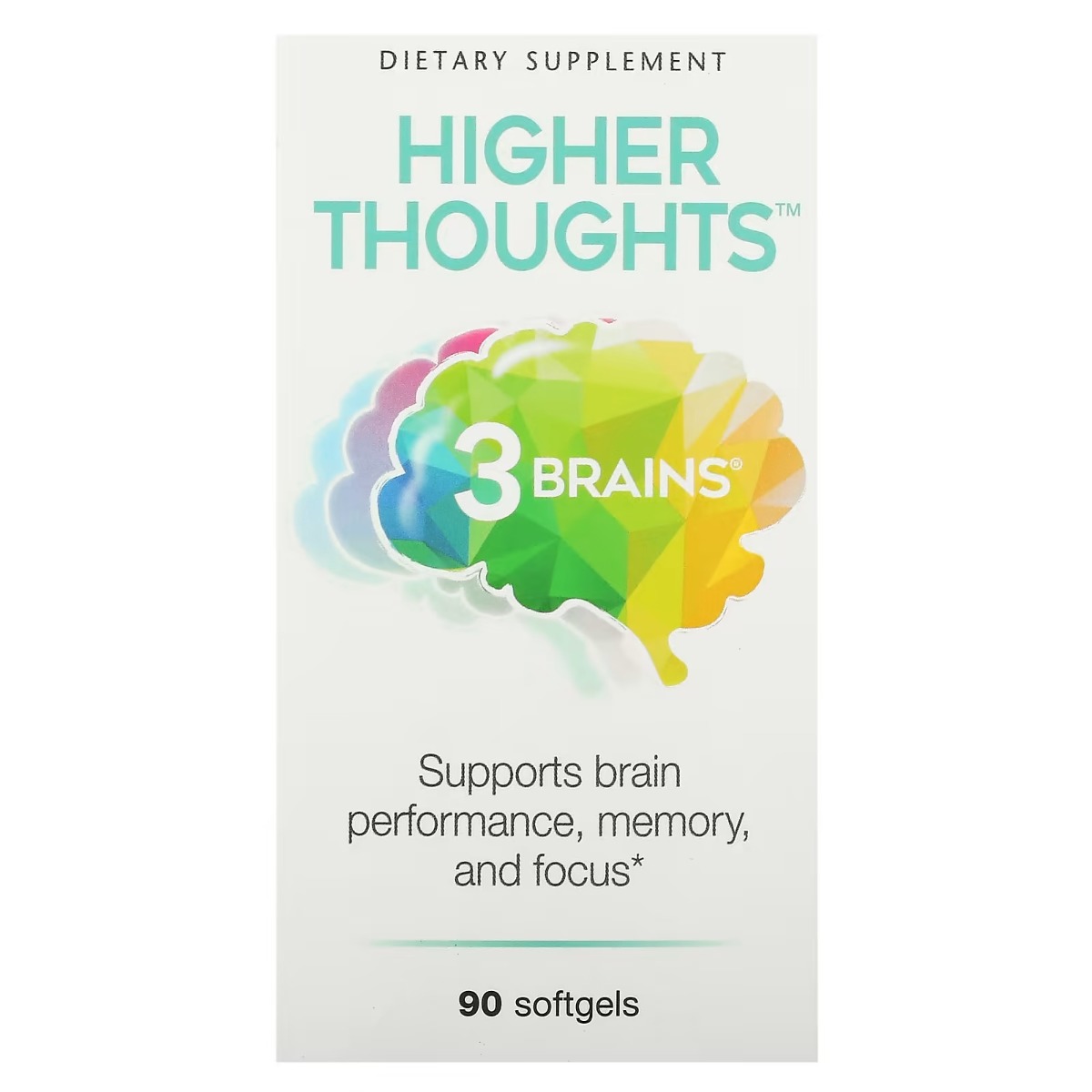 Підтримка роботи мозку, 3 Brains, Higher Thoughts, Natural Factors, 90 гелевих капсул