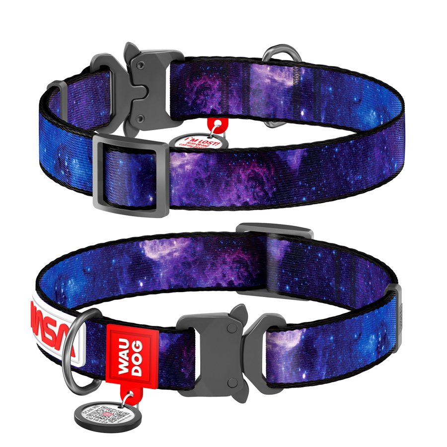 Нашийник для собак нейлоновий WAUDOG Nylon з QR паспортом, малюнок "NASA21", металева пряжка-фастекс, L, Ш 25 мм, Д 33-49 см