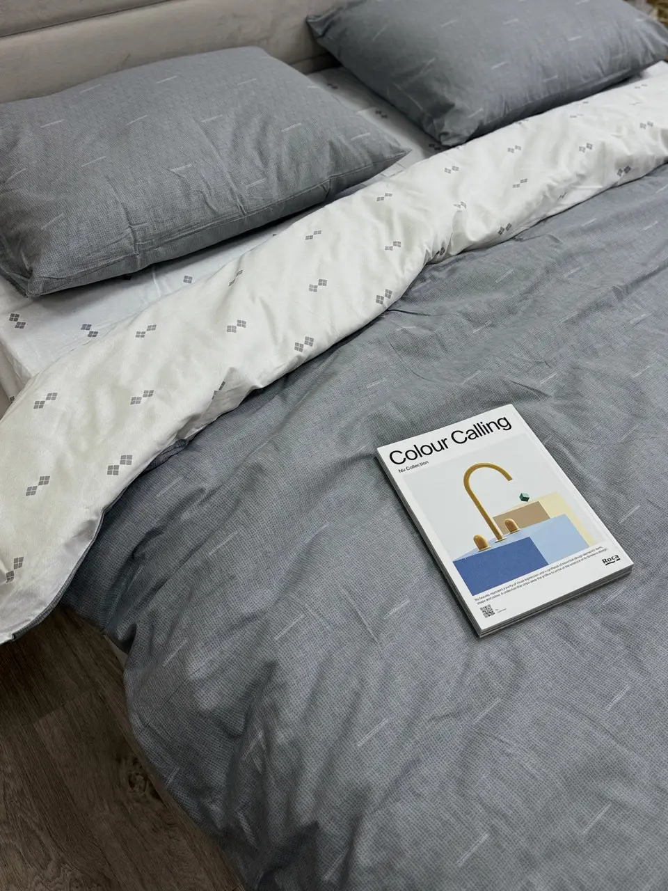 Комплект постільної білизни Ecotton полуторний 150х215 см сіра Полоса 21205