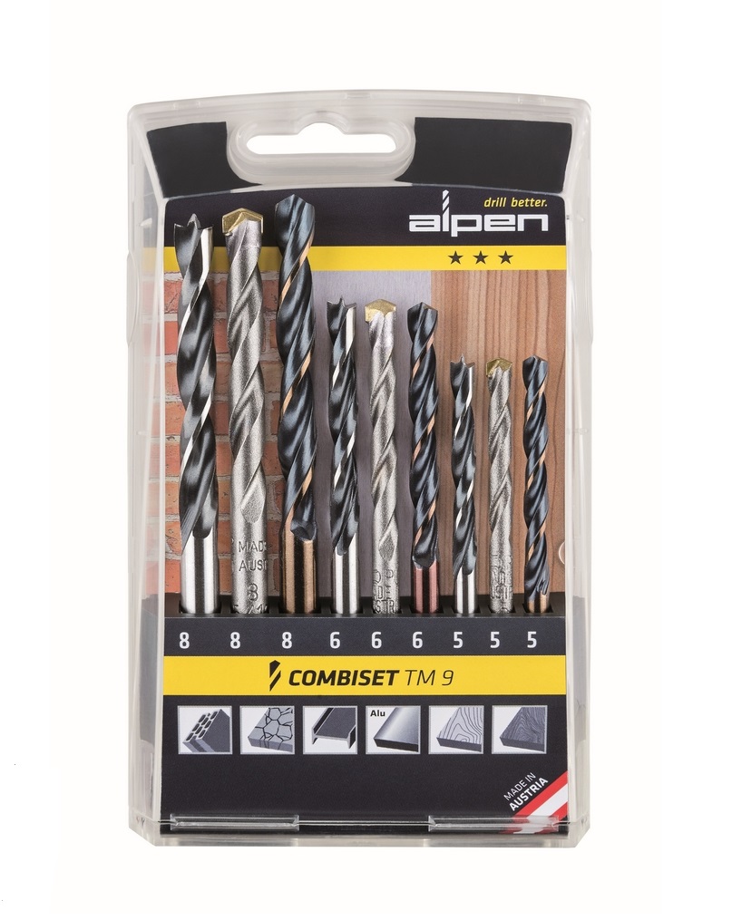 Набір свердел Combiset TM 9 Metall–Stein– Holz Ø5-8 мм, 9 шт, Alpen 0000802102100