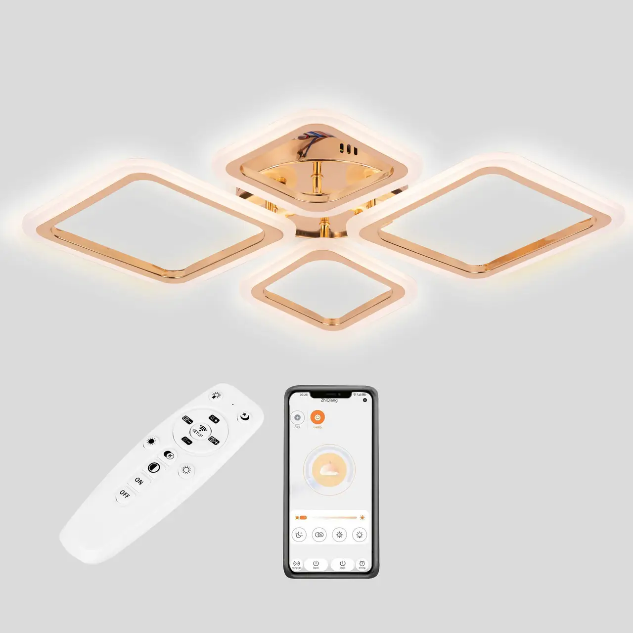 Стельова LED люстра, світлодіодний світильник Sunlight золото 5331/2+2