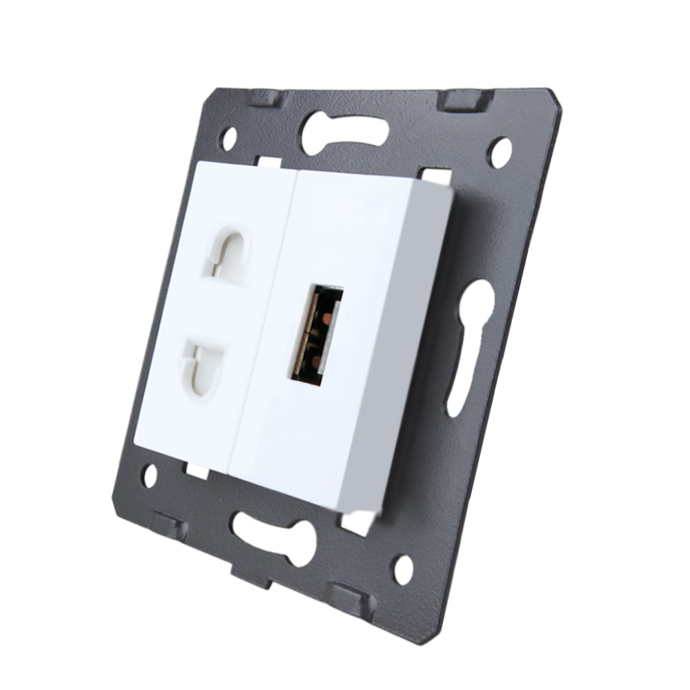 Розетка LIVOLO універсальна + USB зарядка 5V 2.1A, біла, 16А 230В, з шторками, модуль (C7-C1A1USB-11)