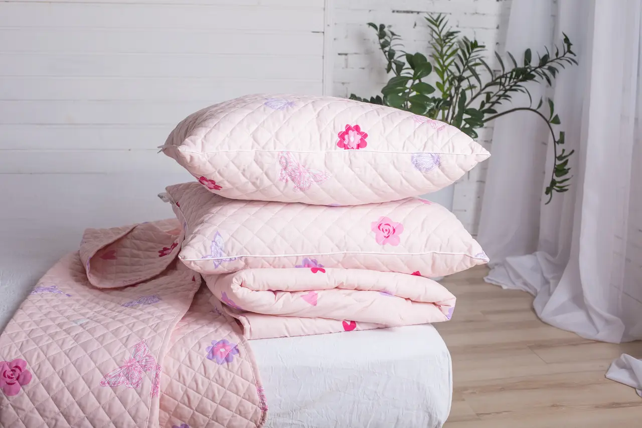 Набір дитячий Ecotton подушка+ковдра+покривало Pink рожевого кольору