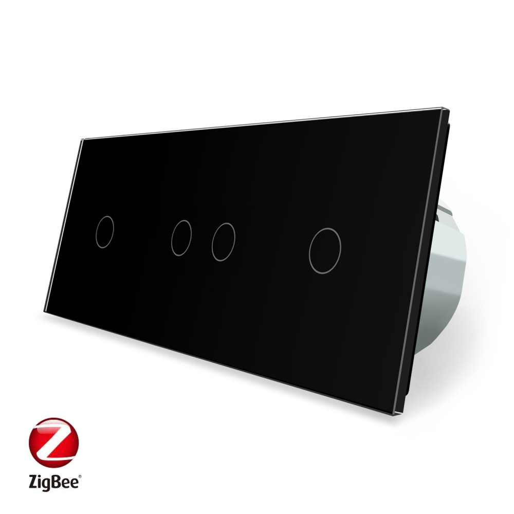 Розумний сенсорний ZigBee вимикач 4 сенсора (1-2-1) Livolo чорний скло (VL-C701Z/C702Z/C701Z-12)