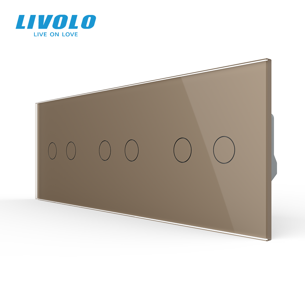Сенсорний димер LIVOLO 6 сенсорів (2-2-2), золотий, скляна панель, 2A 230V