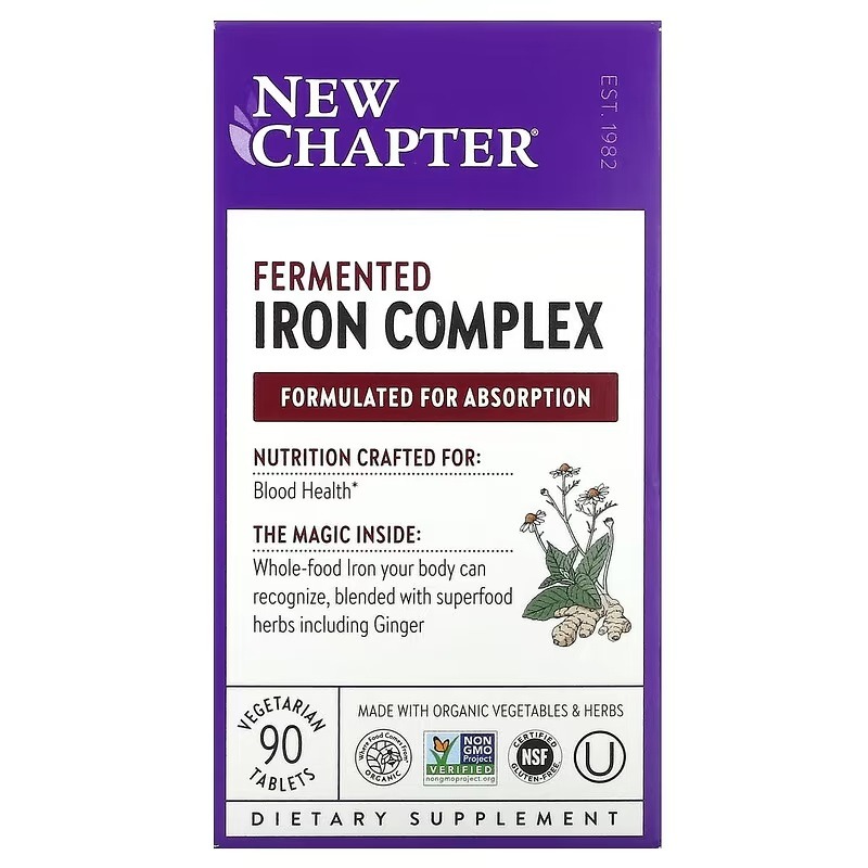 Залізо, ферментований комплекс, Fermented Iron Complex, New Chapter, 90 вегетаріанських капсул