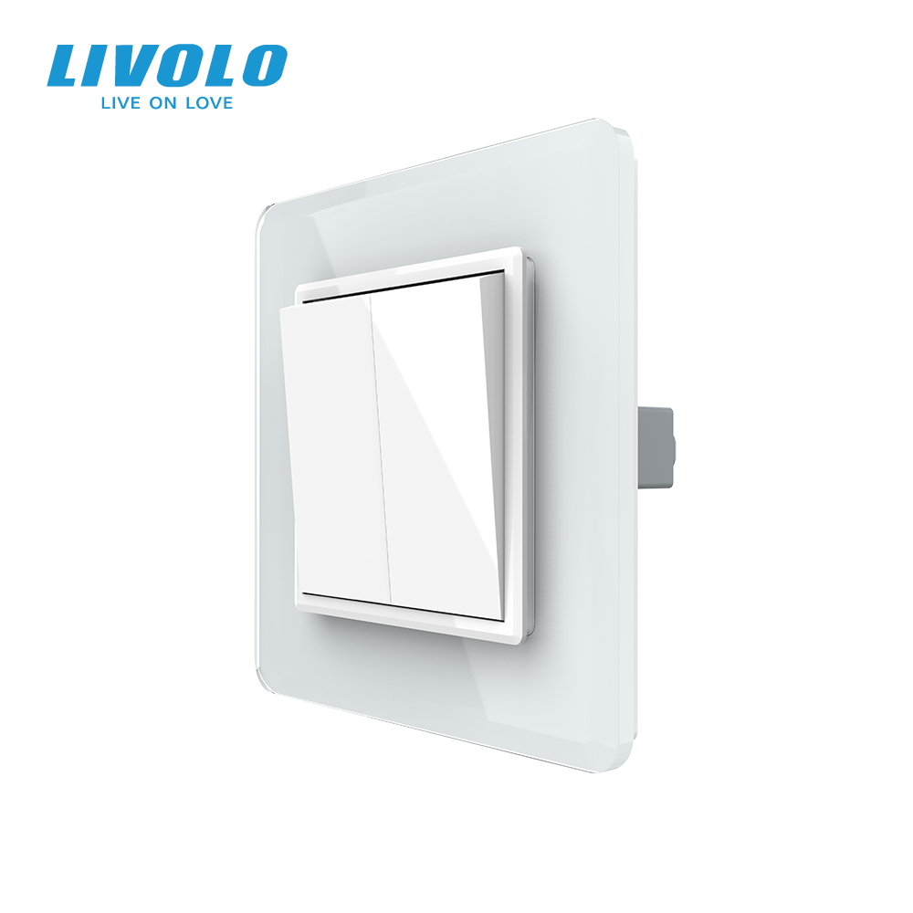 Двоклавішний прохідний вимикач LIVOLO білий 2.5D скло