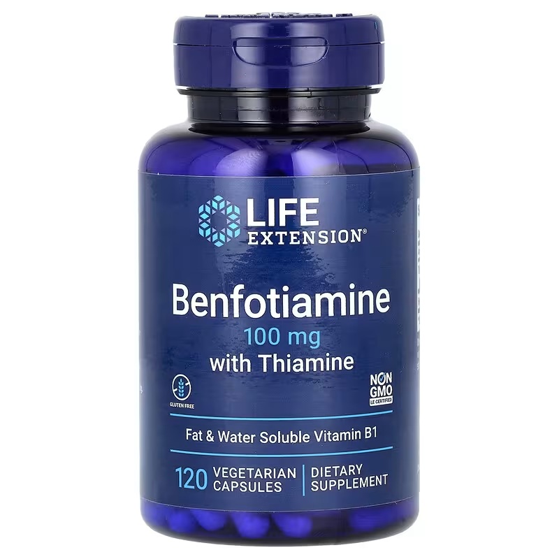 Бенфотіамін з тіаміном, 100 мг, Benfotiamine with Thiamine, Life Extension, 120 вегетаріанських капсул