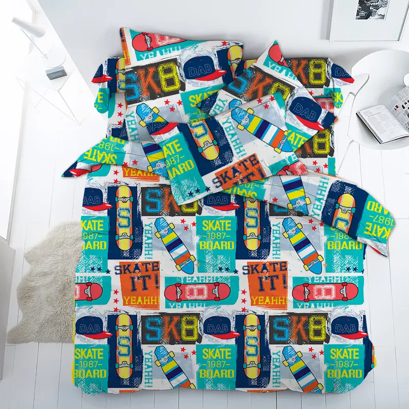 Комплект постільної білизни Ecotton дитячий полуторний 143х215 см Скейт зелений