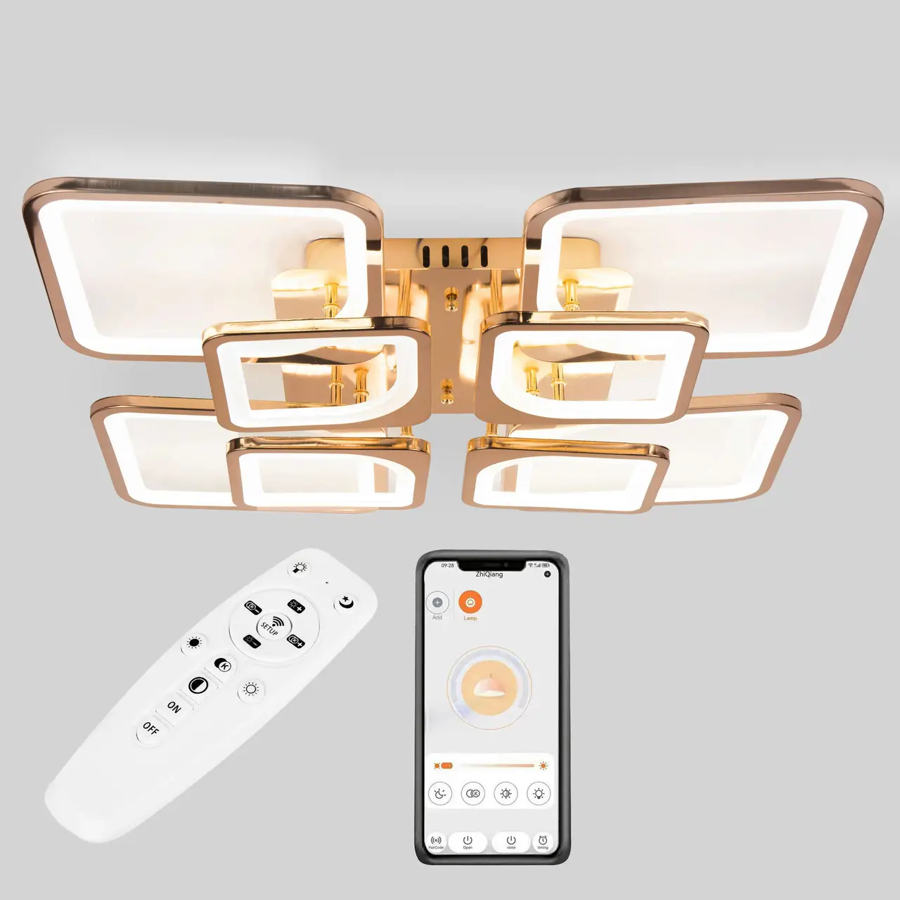 Стельова LED люстра, світлодіодний світильник Sunlight золото 5631/4+4