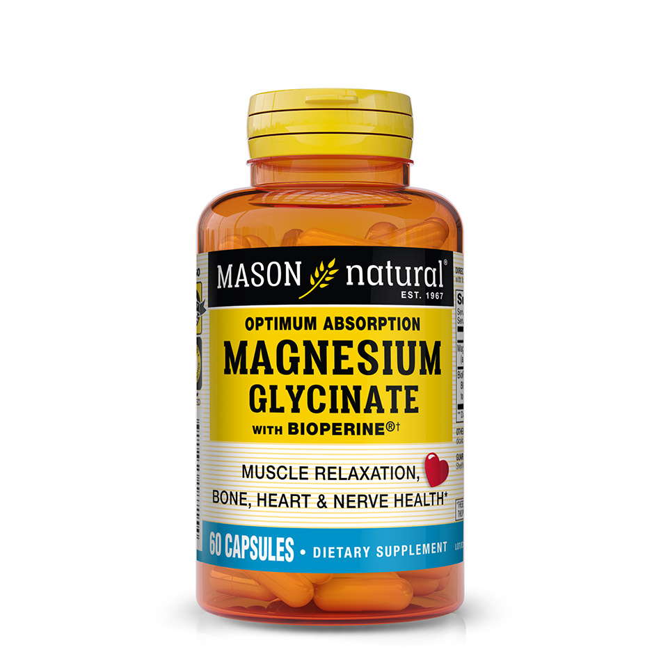 Магнію глицинат з біоперином, 240 мг, Magnesium Glycinate with Bioperine, Mason Natural, 60 капсул