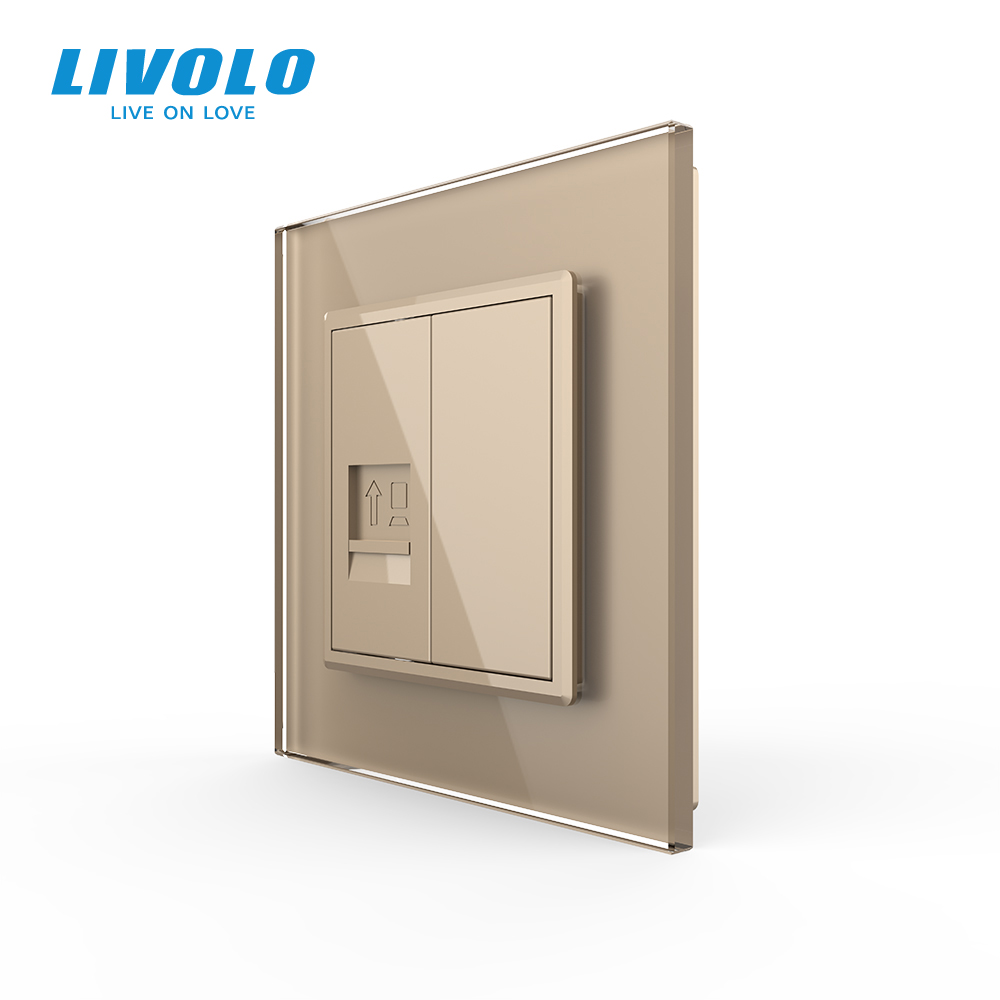 Розетка комп'ютерна RJ-45 LIVOLO золота 2.5D скло
