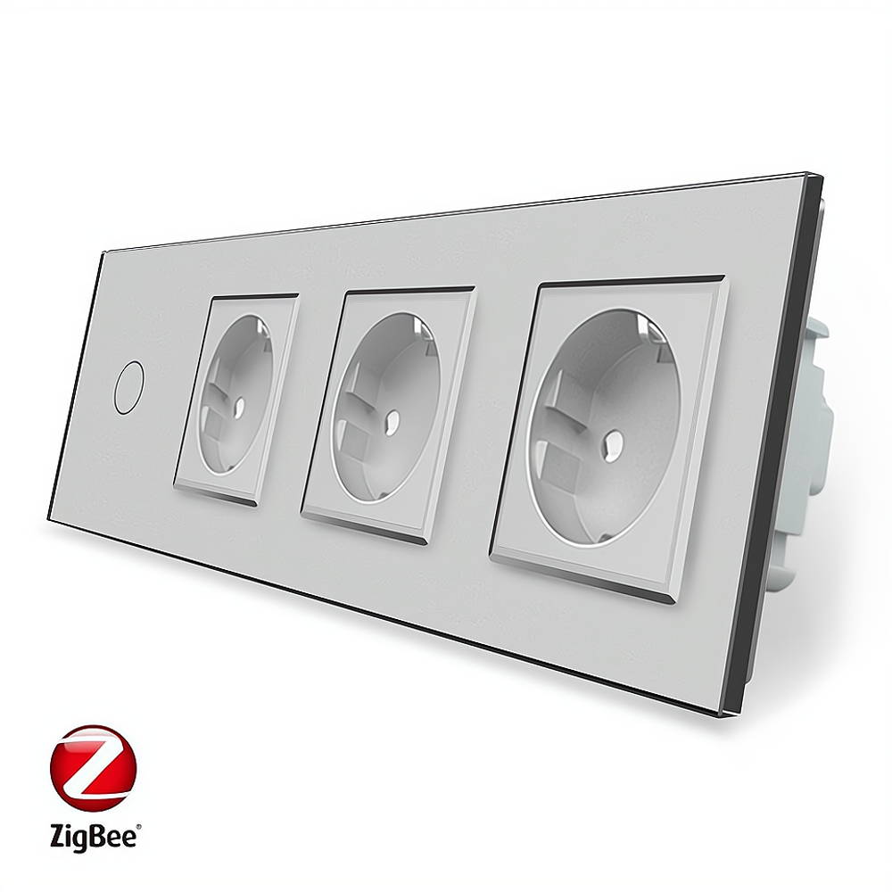 Розумний сенсорний ZigBee вимикач 1 сенсор 3 розетки Livolo сірий скло (VL-C701Z/C7C3EU-15)