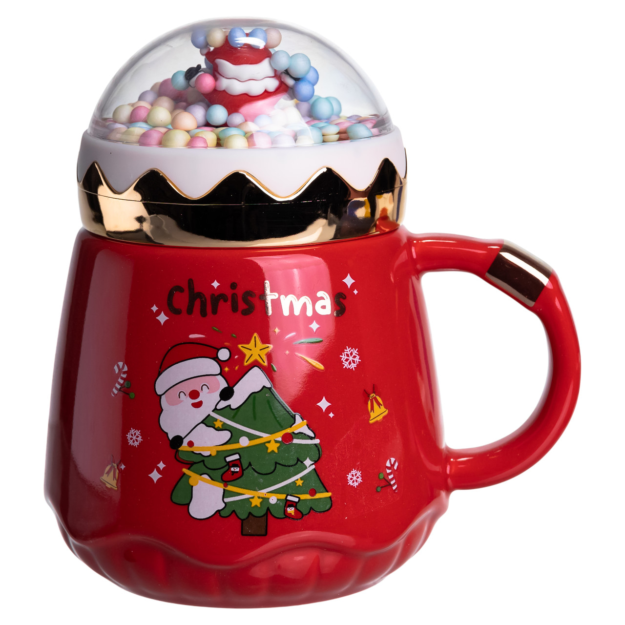 Чашка порцелянова з кришкою Christmas 400 (мл) Червона Yiwu FM-CS-41D