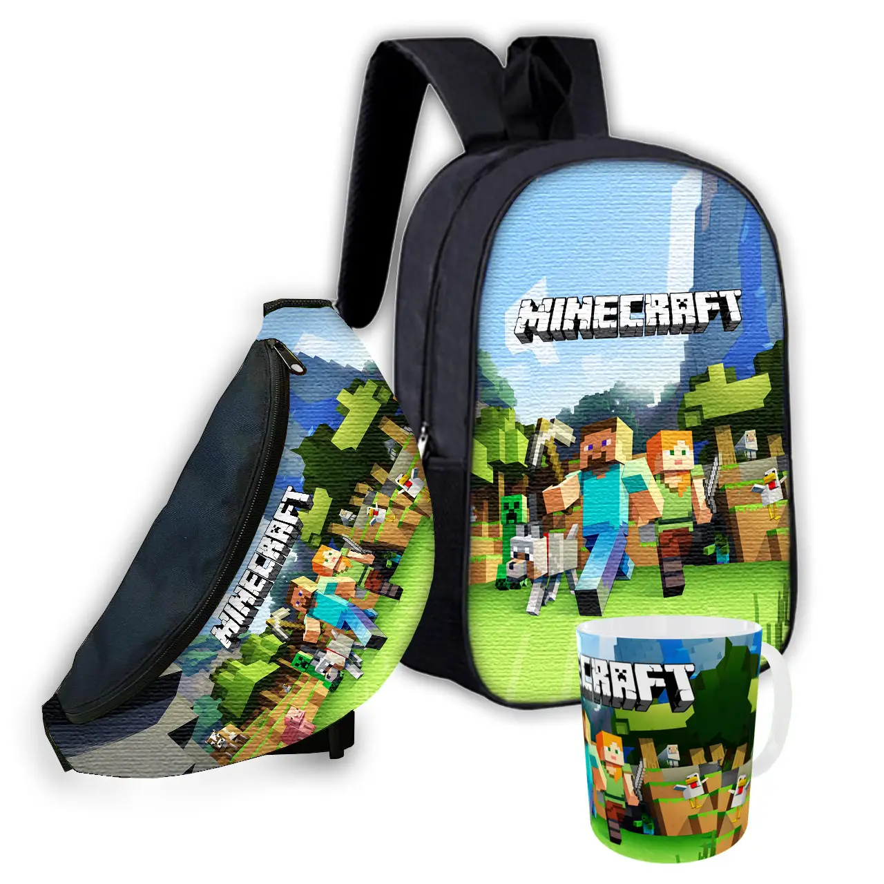 Набір дитячий Майнкрафт Кріпер "Minecraft" рюкзак 36х27см сумка-бананка, кружка з принтом для хлопчика (01556)