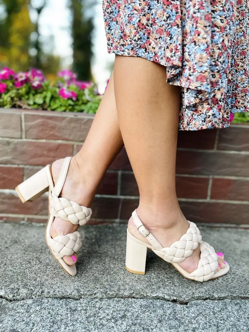 Бежеві босоніжки жіночі еко-шкіра на широкому підборі 8 см. (4584) Красиві стильні босоніжки на літо з плетінням 36