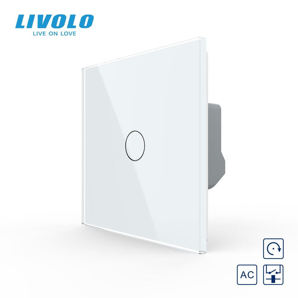 Сенсорна кнопка 1 сенсор Сухий контакт Livolo білий 2.5D скло