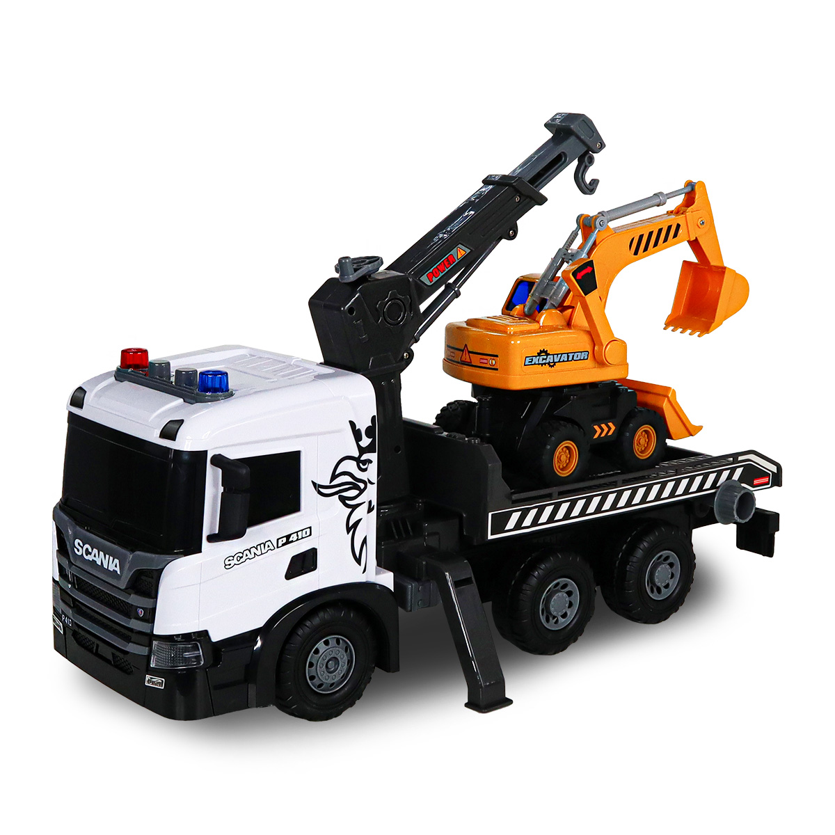 Ігровий набір серії "Super Big Truck" – АВТОКРАН SCANIA З ЕКСКАВАТОРОМ (світло, звук)