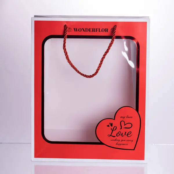Набір подарункових пакетів з паперу Love з віконцем 12 шт 26×10×32 см HP-10359-18
