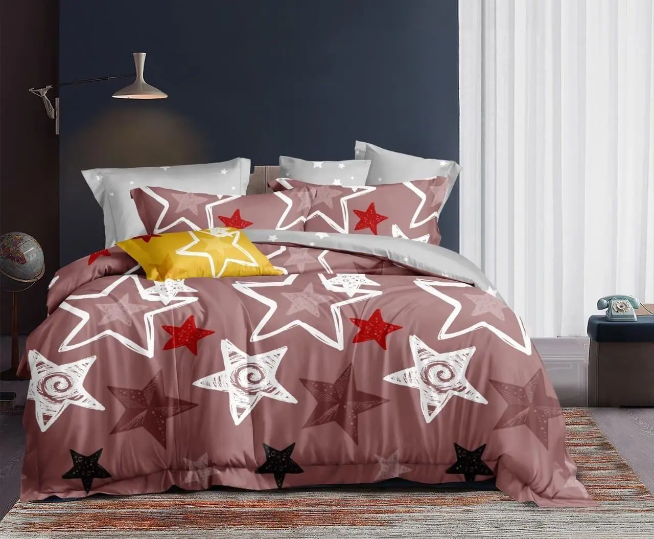 Комплект постільної білизни Ecotton двоспальний Сімейний 150х215 см Зірки рожевий
