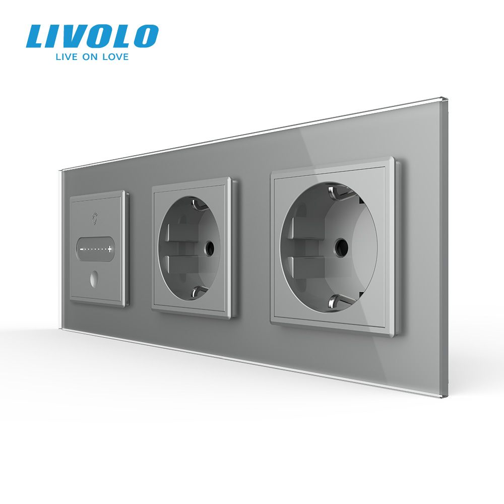 Розумний сенсорний димер LIVOLO з 2 розетками, сірий, скло, 2A 230V