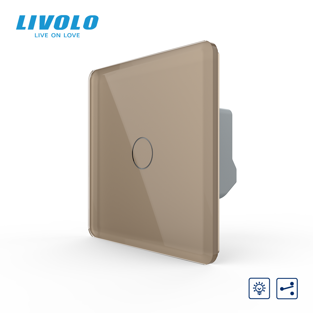Сенсорний прохідний/перехресний диммер LIVOLO золотий 2.5D скло