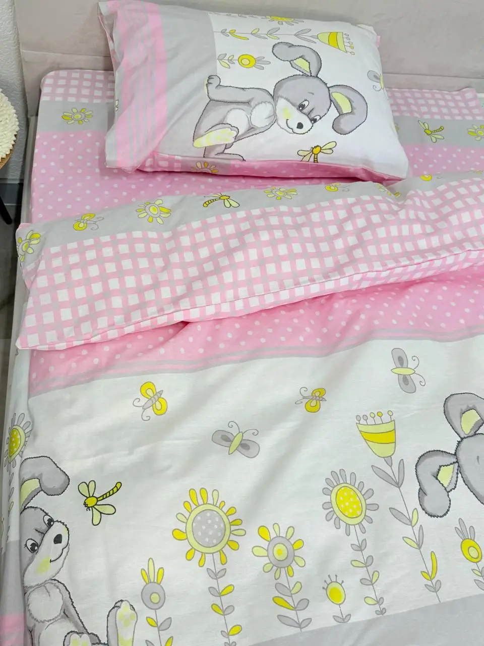 Дитячий комплект постільної білизни Ecotton 110х140 см Рожевий Зайчик