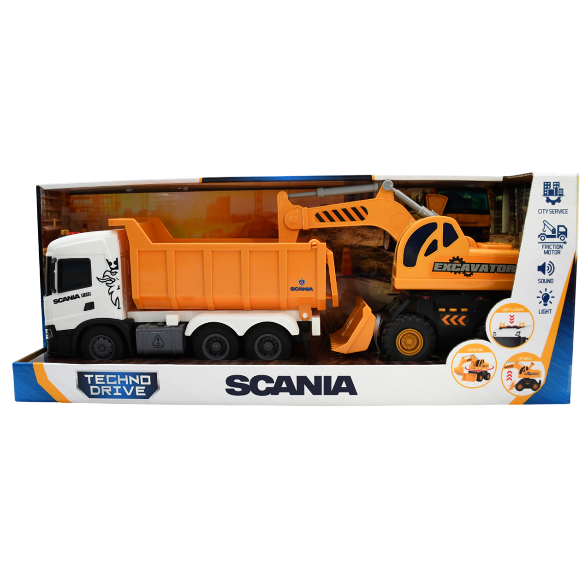 Ігровий набір серії "2 in 1 Truck" – САМОСКИД SCANIA І ЕКСКАВАТОР (світло, звук)