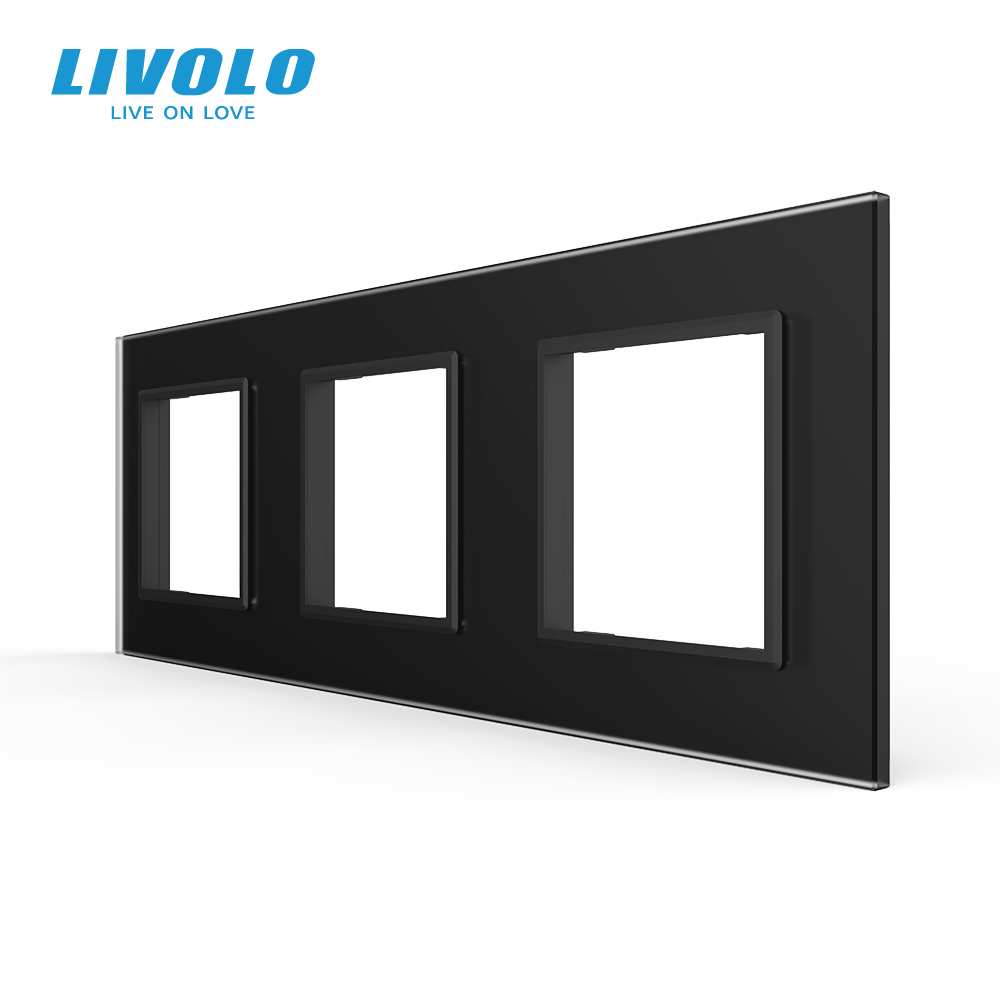 Рамка 3-постова LIVOLO, загартоване скло, чорна матова, 223×80 мм (VL-P7E/E/E-6BS06)