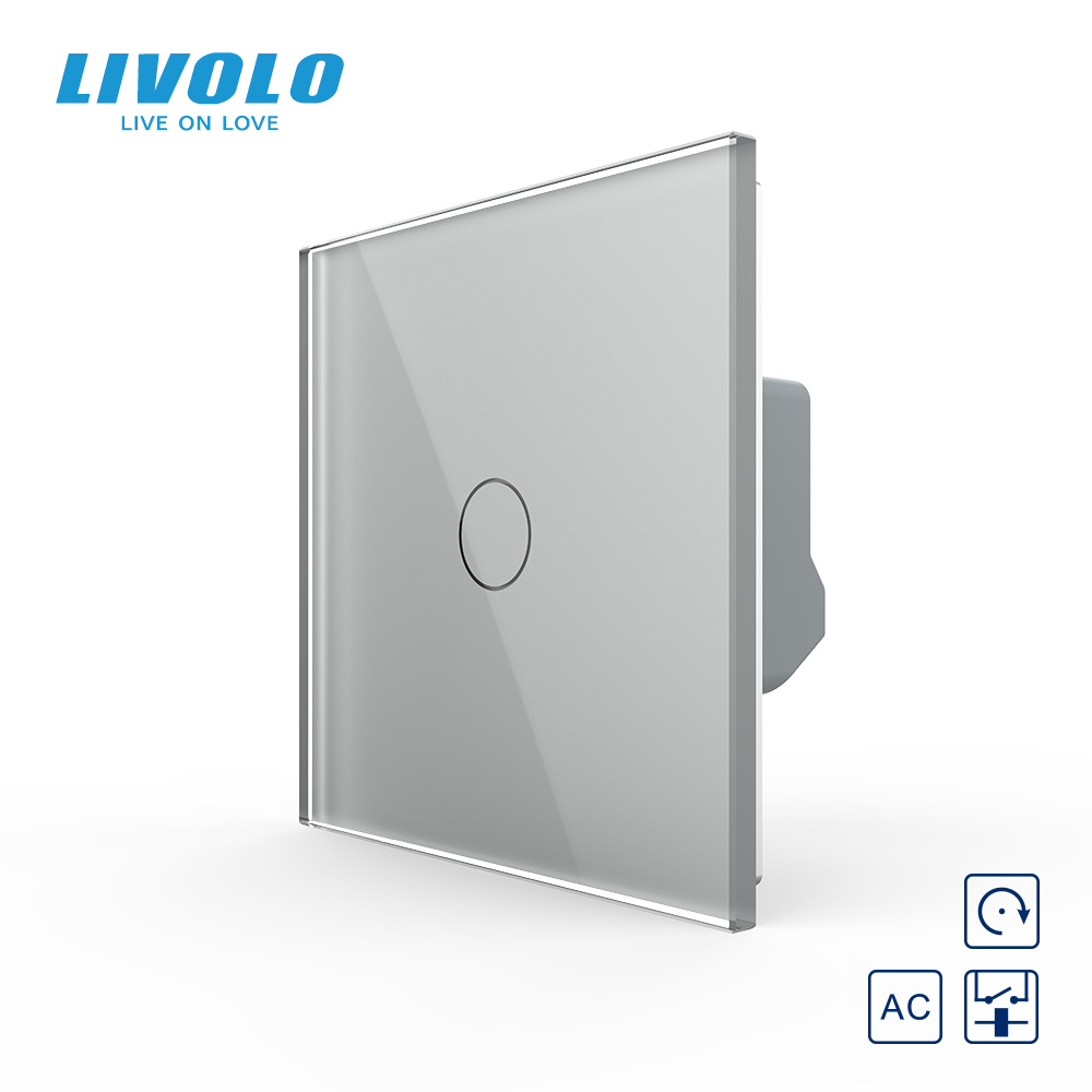Сенсорна кнопка 1 сенсор Сухий контакт Livolo сірий 2.5D скло