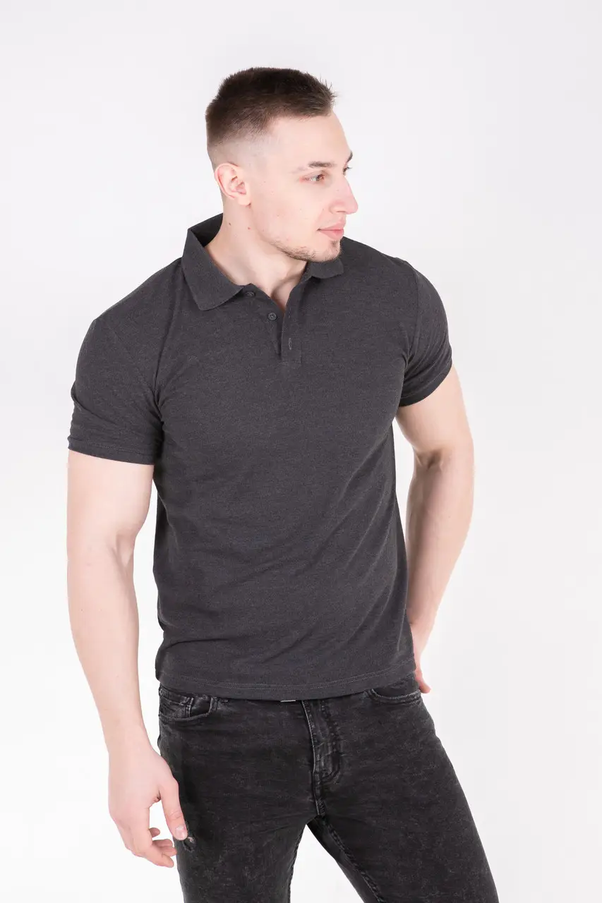 Темно-сіра (меланж) футболка поло чоловіча STANDART