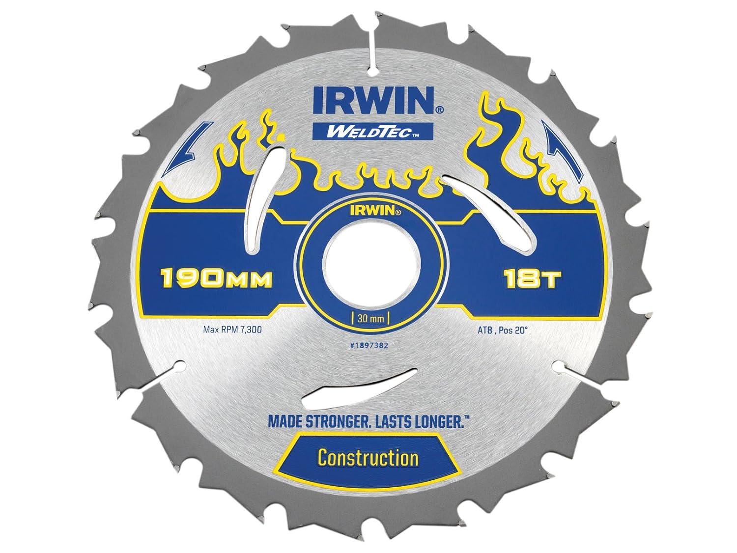 Диск по дереву Weldtec для ручних циркулярних пилок Ø190x30 мм 18T, Irwin 1897382