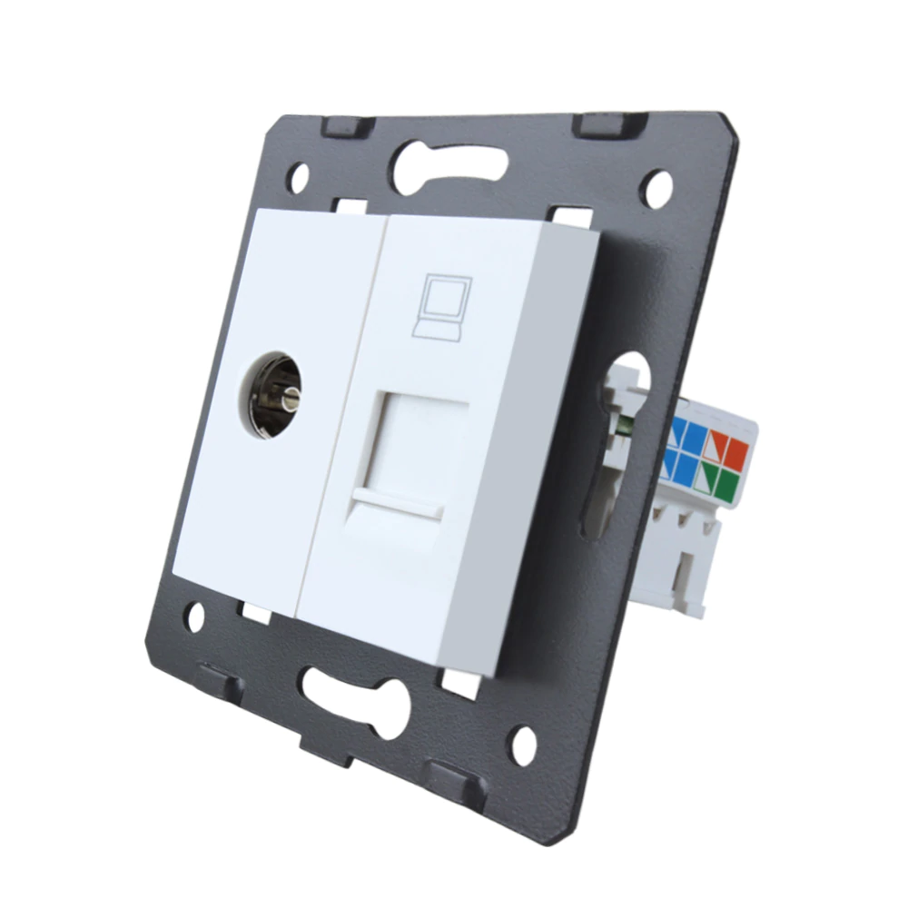 Розетка LIVOLO телевізійна + комп'ютерна RJ-45 (8P8C Cat.6), біла, з пилозахистом, модуль
